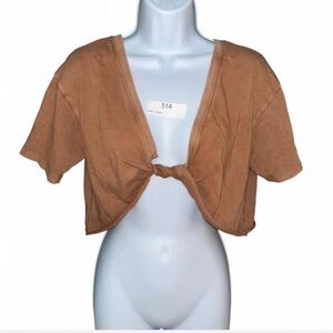 Aerie Twist Front Brown Crop Top | Casual Neutral Tee S